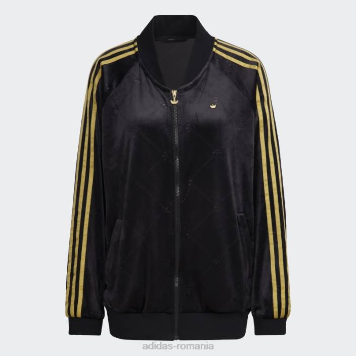 Adidas jachetă de tren din catifea cu monogramă originale în relief negru fierbinte femei negru 2JBN10624