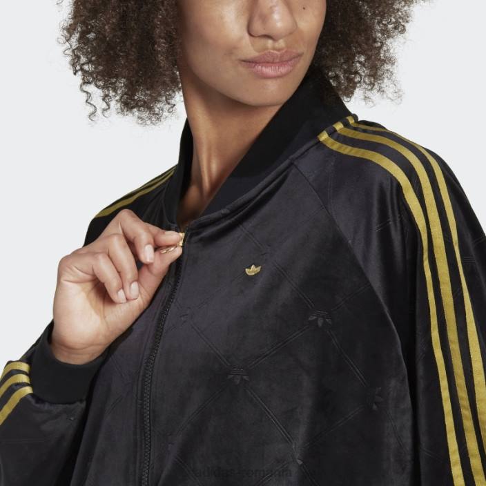 Adidas jachetă de tren din catifea cu monogramă originale în relief negru fierbinte femei negru 2JBN10624