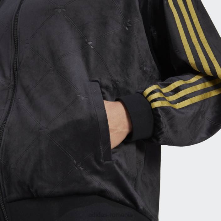Adidas jachetă de tren din catifea cu monogramă originale în relief negru fierbinte femei negru 2JBN10624