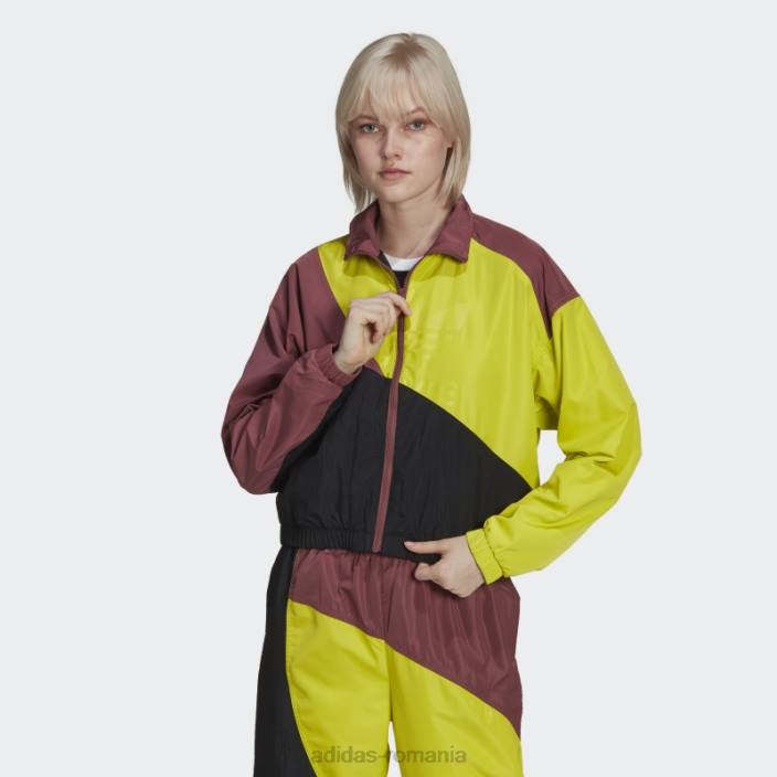 Adidas jachetă neagră adicolor colorblock femei negru/shock slime/burgundy 2JBN3239