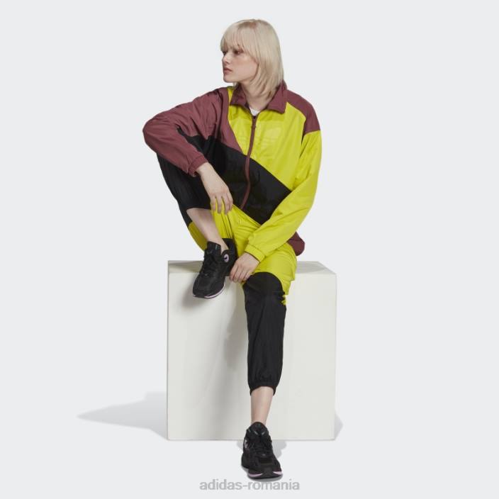 Adidas jachetă neagră adicolor colorblock femei negru/shock slime/burgundy 2JBN3239