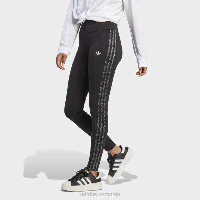Adidas jambiere cu imprimeu animal abstract negru femei negru 2JBN9427