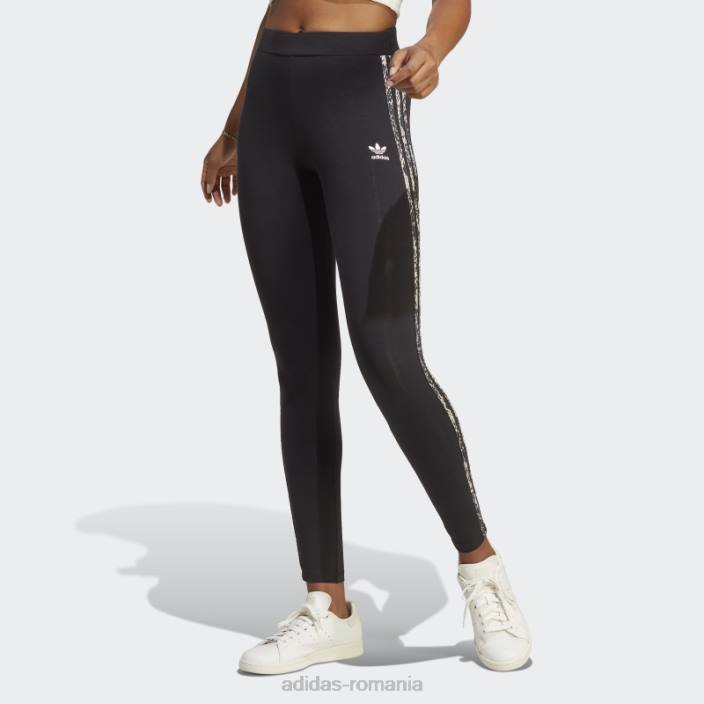 Adidas jambiere negre cu imprimeu cu 3 dungi femei negru/multicolor 2JBN9701