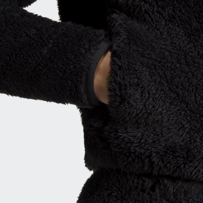 Adidas negru essentials+ pufos teddy top subțire cu fermoar femei negru 2JBN16487