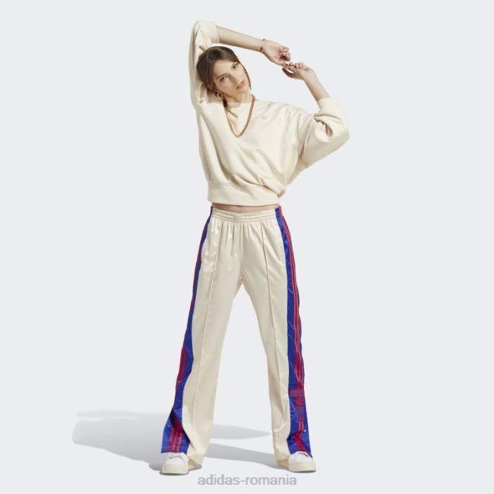 Adidas pantaloni adibreak din satin albi femei alb 2JBN10261