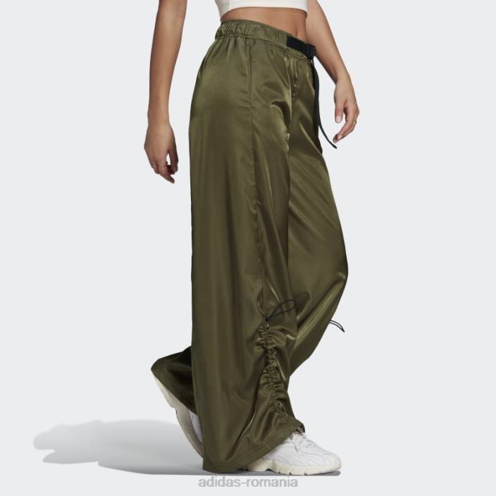 Adidas pantaloni largi din satin olive femei măsline 2JBN10609