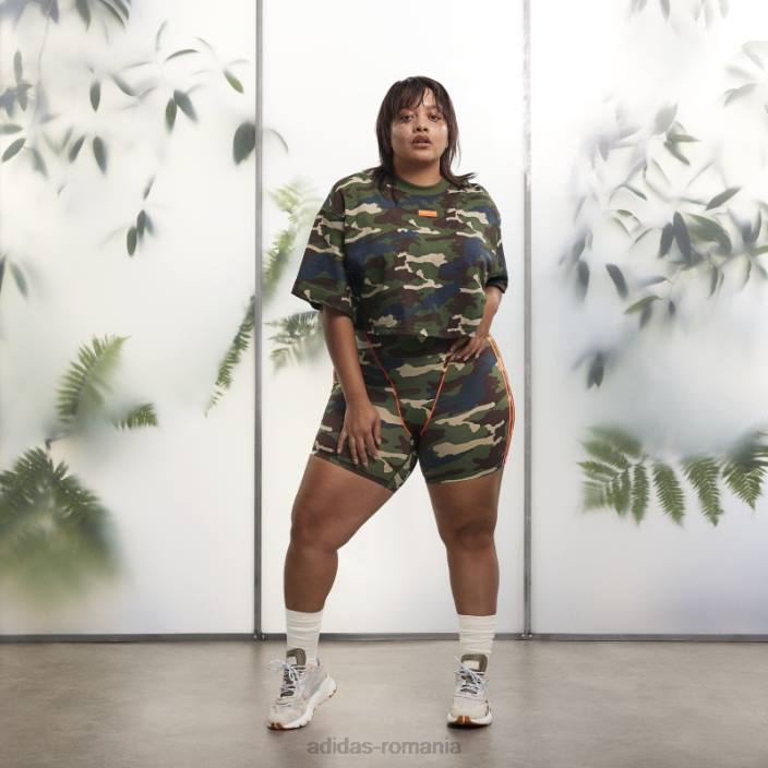 Adidas pantaloni scurți pentru bicicletă de 9 inchi (mărime plus) aop camo femei aop camo/orange 2JBN3727