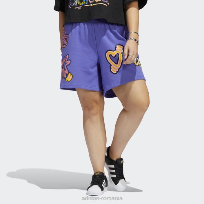 Adidas purple love unește pantaloni scurți largi (plus mărime) adidas femei violet/multicolor 2JBN10701