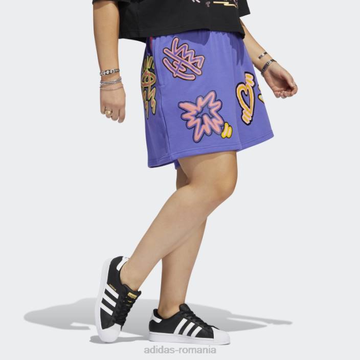 Adidas purple love unește pantaloni scurți largi (plus mărime) adidas femei violet/multicolor 2JBN10701