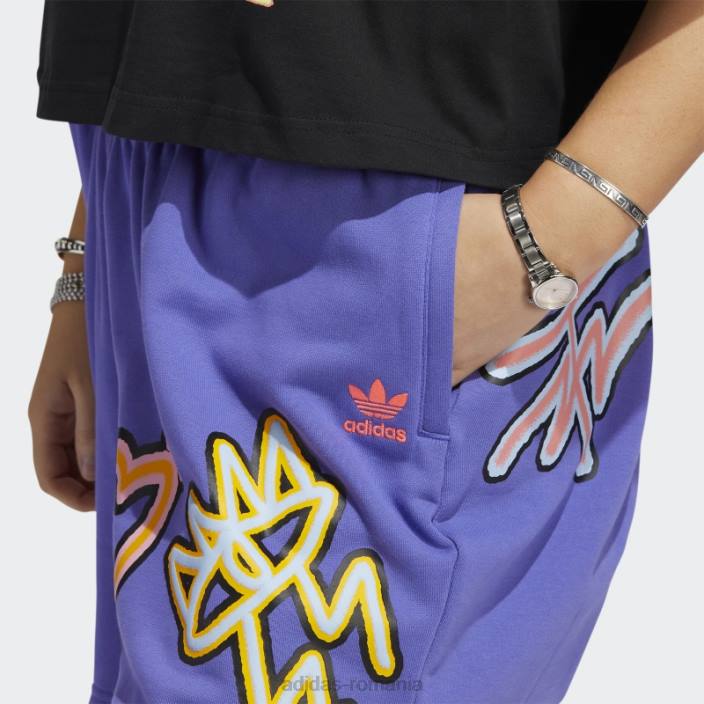 Adidas purple love unește pantaloni scurți largi (plus mărime) adidas femei violet/multicolor 2JBN10701