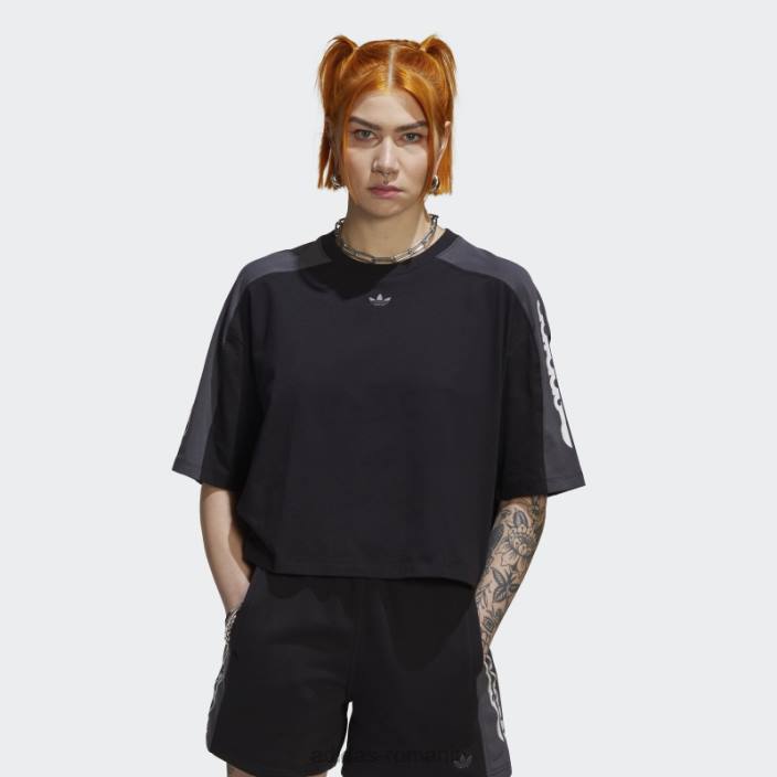 Adidas tricou crop cu grafic blocat negru femei negru 2JBN17551