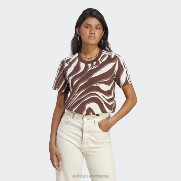 Adidas tricou cu imprimeu animal abstract peste tot auburn femei castaniu 2JBN9050
