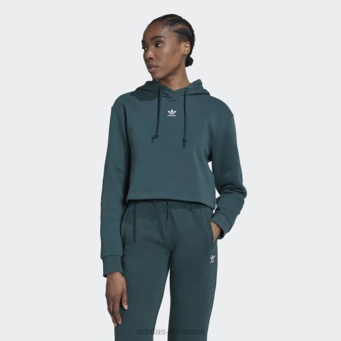 Adidas verde mineral adicolor essentials crop fleece hanorac femei verde mineral 2JBN10121