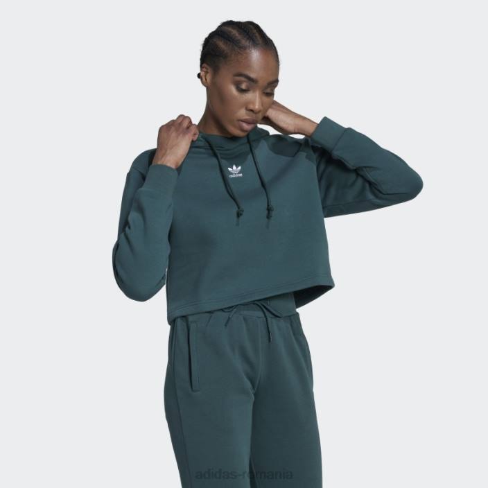Adidas verde mineral adicolor essentials crop fleece hanorac femei verde mineral 2JBN10121