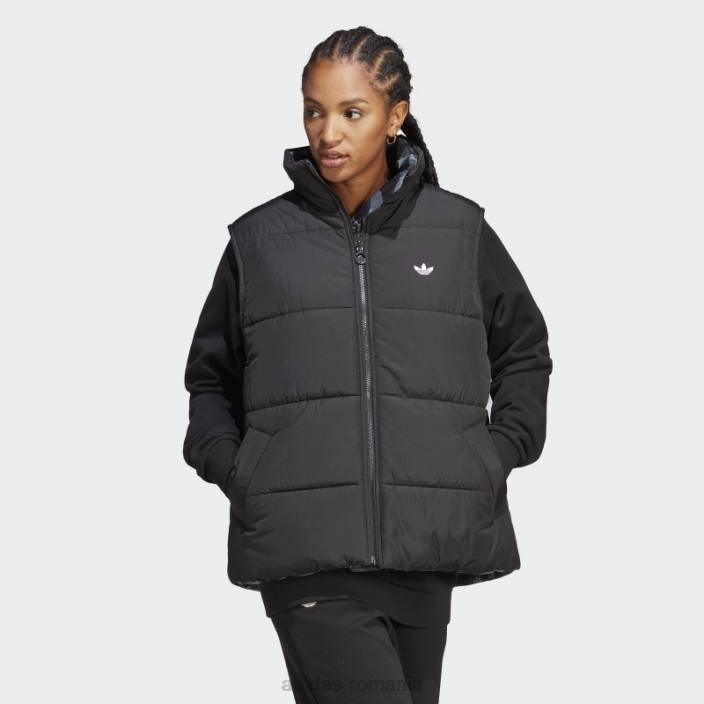Adidas vestă reversibilă cu imprimeu animal abstract negru femei negru 2JBN17107