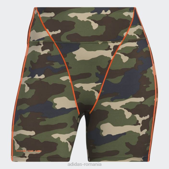 Adidas pantaloni scurți pentru biciclete aop camo 9 inchi (mărime plus) femei aop camo/orange 2JBN9538
