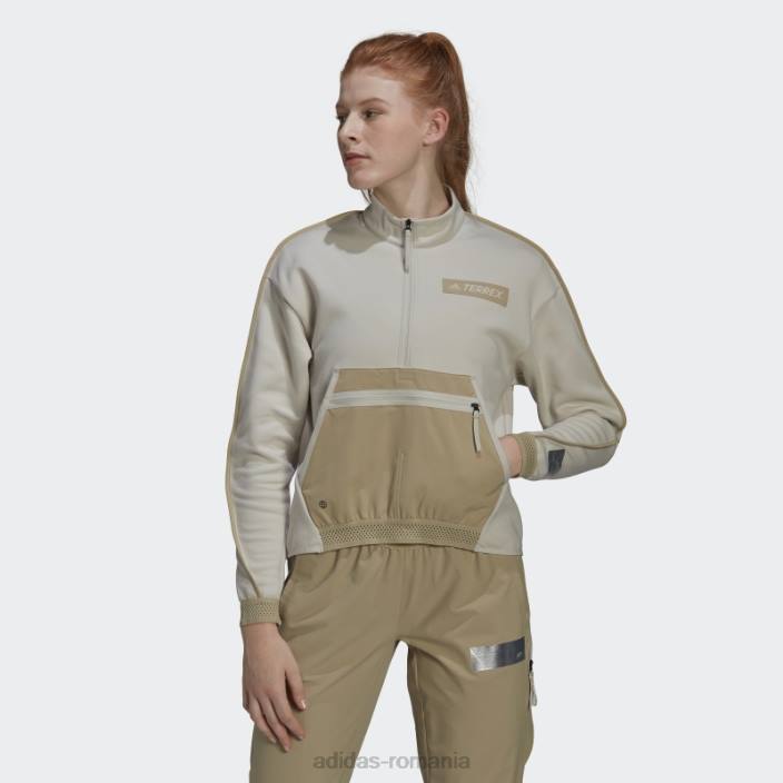 Adidas Terrex hike buzunar cu jumătate de fermoar strat intermediar hanorac aluminiu femei aluminiu/savana 2JBN10490