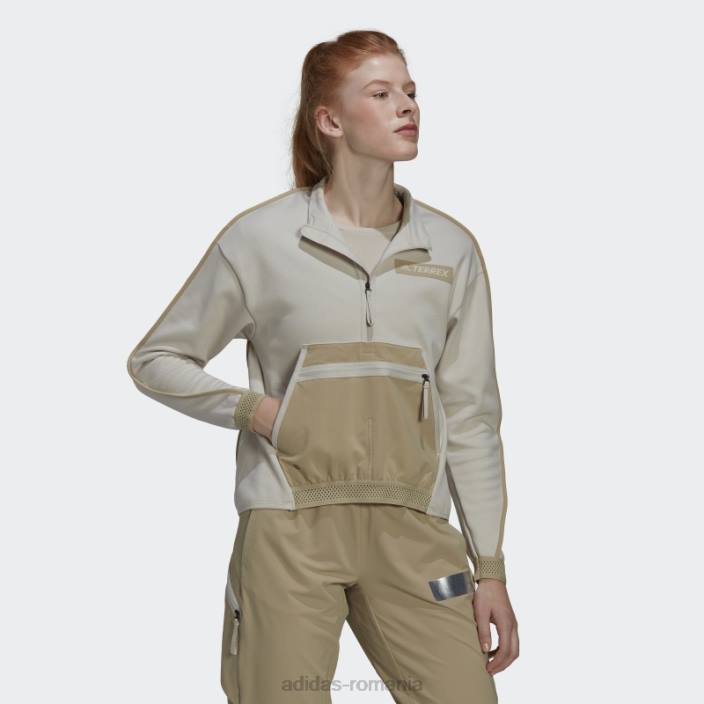 Adidas Terrex hike buzunar cu jumătate de fermoar strat intermediar hanorac aluminiu femei aluminiu/savana 2JBN10490