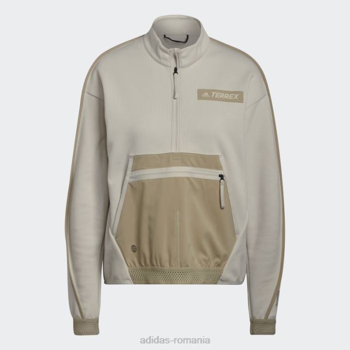 Adidas Terrex hike buzunar cu jumătate de fermoar strat intermediar hanorac aluminiu femei aluminiu/savana 2JBN10490