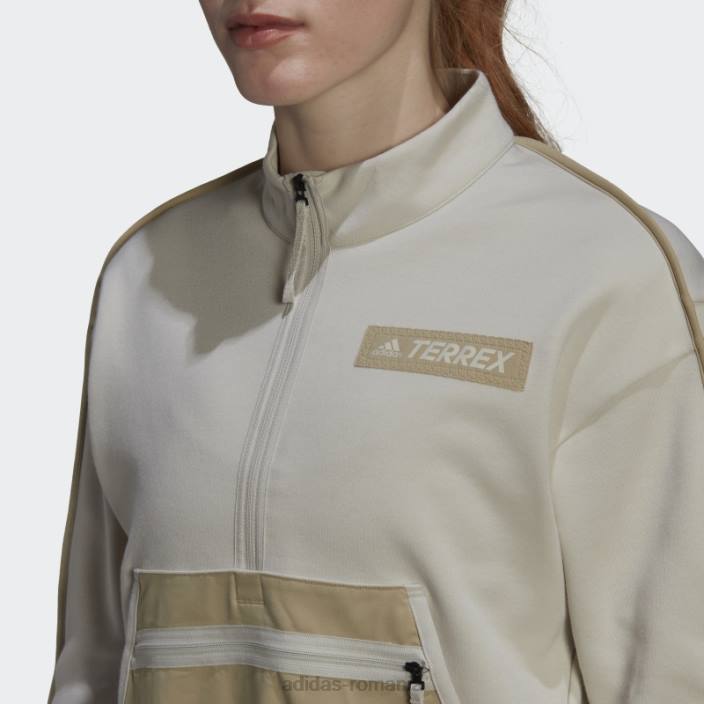 Adidas Terrex hike buzunar cu jumătate de fermoar strat intermediar hanorac aluminiu femei aluminiu/savana 2JBN10490