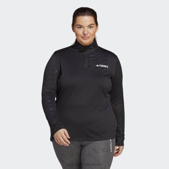 Adidas Top cu mânecă lungă cu jumătate de fermoar terrex (plus mărime) negru femei negru 2JBN16813