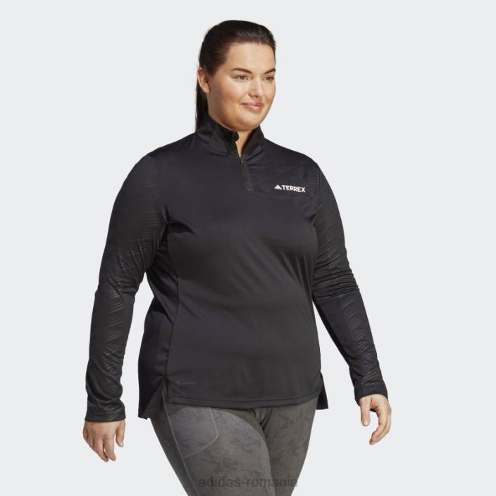 Adidas Top cu mânecă lungă cu jumătate de fermoar terrex (plus mărime) negru femei negru 2JBN16813