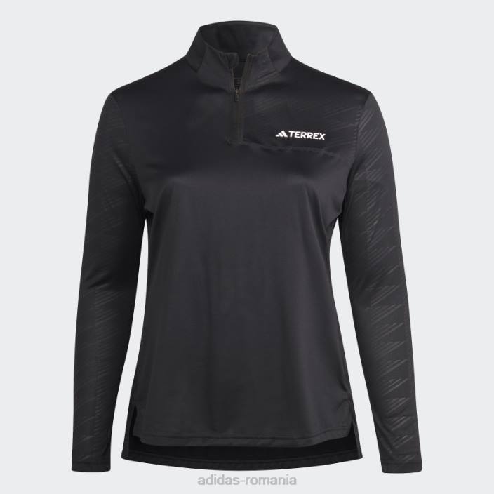 Adidas Tricou negru Terrex cu mânecă lungă cu jumătate de fermoar (plus mărime) femei negru 2JBN10192