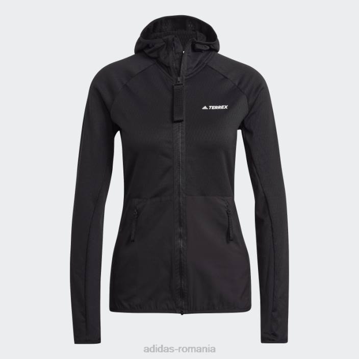 Adidas geacă de drumeție terrex tech flooce light cu glugă neagră femei negru 2JBN10069