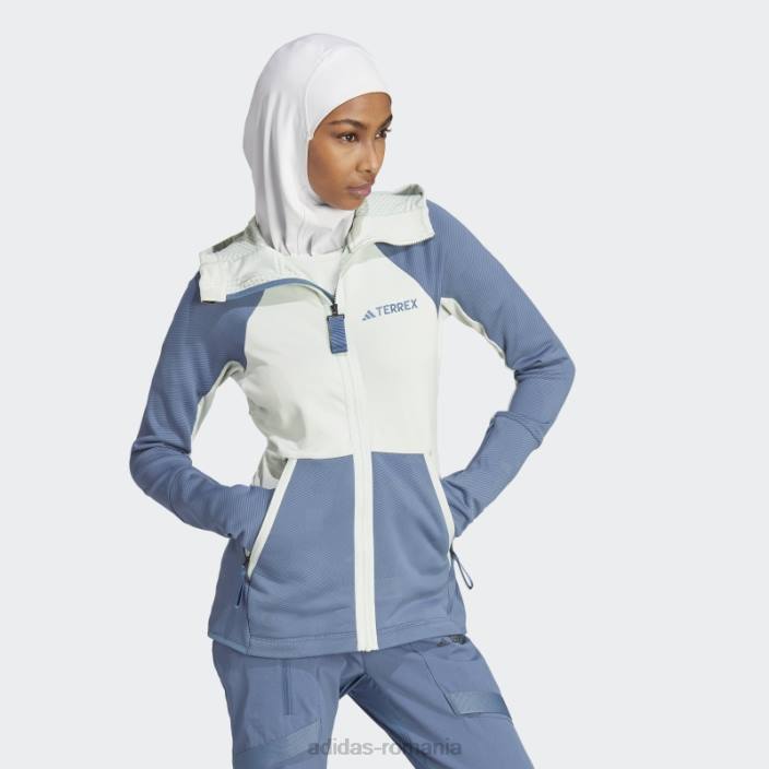 Adidas geacă fleece pentru drumeții cu glugă terrex tech flooce verde femei verde/otel 2JBN10153