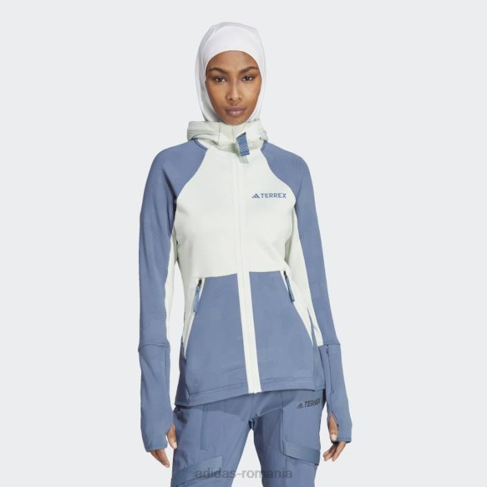 Adidas geacă fleece pentru drumeții cu glugă terrex tech flooce verde femei verde/otel 2JBN16784