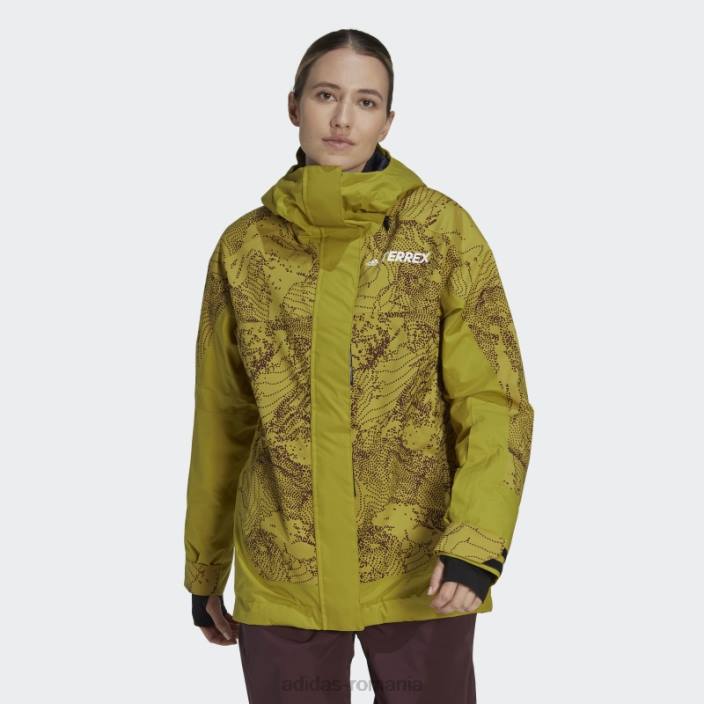 Adidas geacă grafică pentru zăpadă izolată în 2 straturi terrex olive femei măslin/maroon 2JBN17300