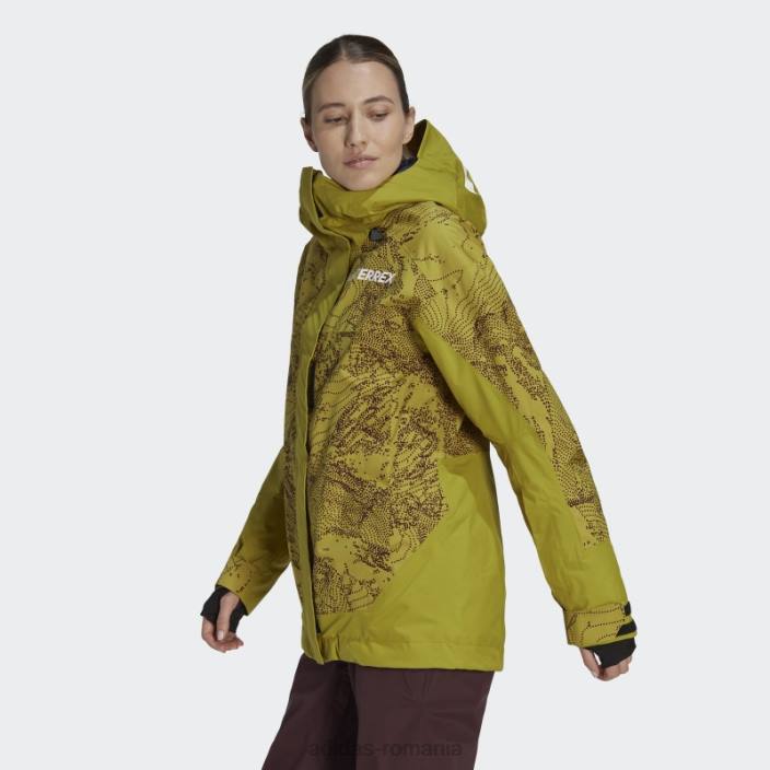 Adidas geacă grafică pentru zăpadă izolată în 2 straturi terrex olive femei măslin/maroon 2JBN17300