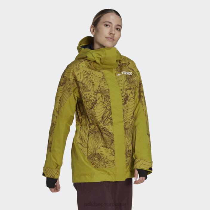 Adidas geacă grafică pentru zăpadă izolată în 2 straturi terrex olive femei măslin/maroon 2JBN17300