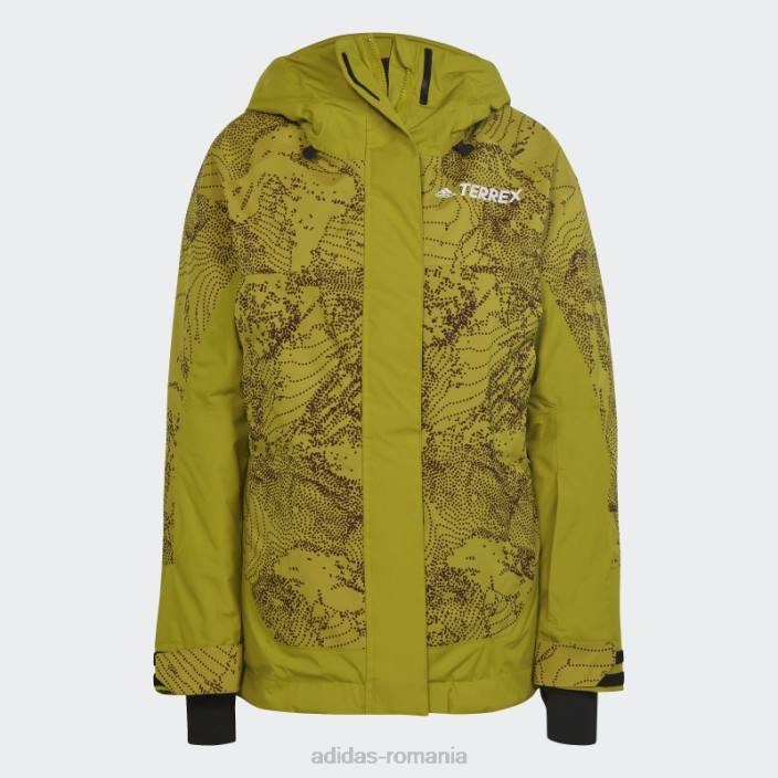 Adidas geacă grafică pentru zăpadă izolată în 2 straturi terrex olive femei măslin/maroon 2JBN17300