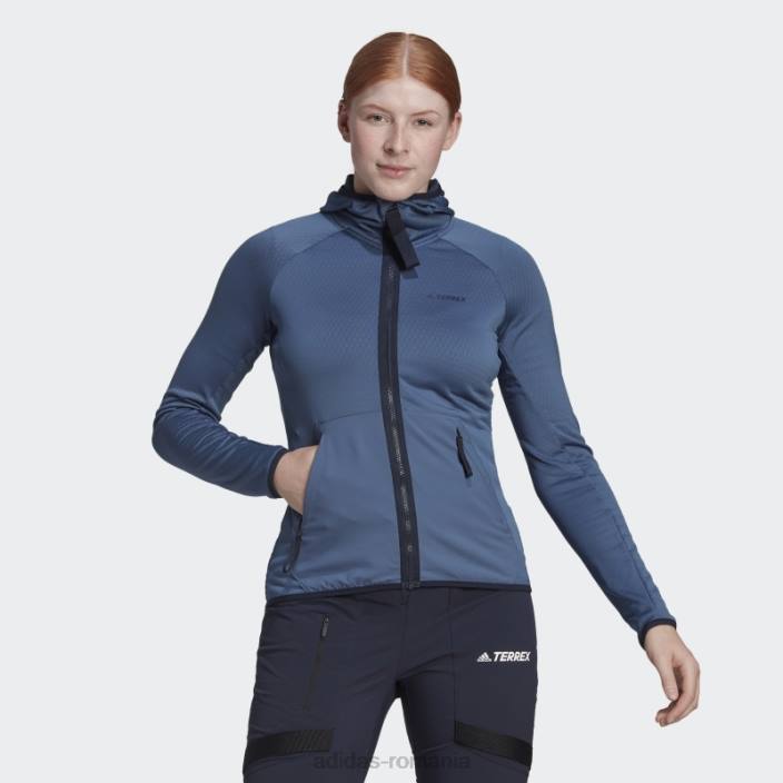 Adidas jachetă de drumeție cu glugă ușoară din oțel terrex tech flooce femei oţel 2JBN17033