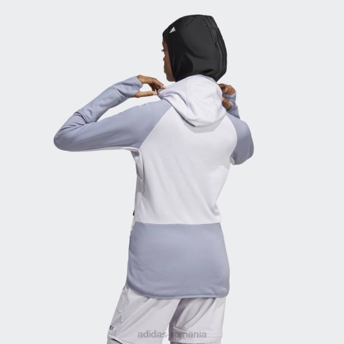 Adidas jachetă fleece de drumeție cu glugă, argint, terrex tech flooce femei zori argintii/violet argintiu 2JBN10000