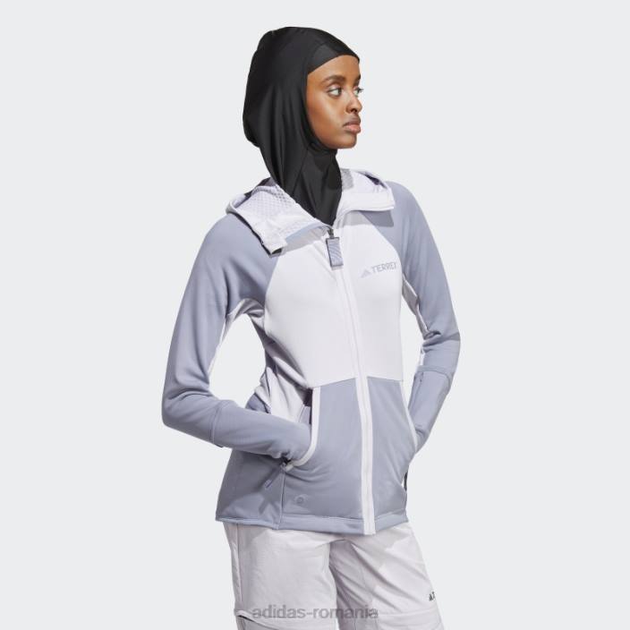 Adidas jachetă fleece de drumeție cu glugă, argint, terrex tech flooce femei zori argintii/violet argintiu 2JBN10000