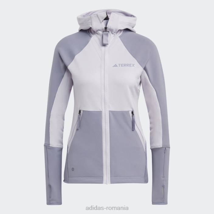 Adidas jachetă fleece de drumeție cu glugă, argint, terrex tech flooce femei zori argintii/violet argintiu 2JBN10000