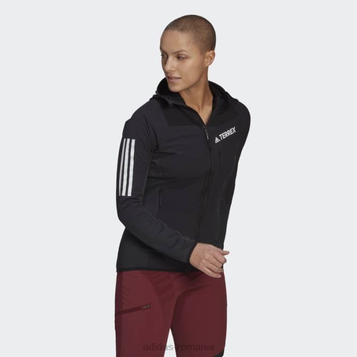 Adidas jachetă neagră cu glugă techrock flooce femei negru 2JBN17279