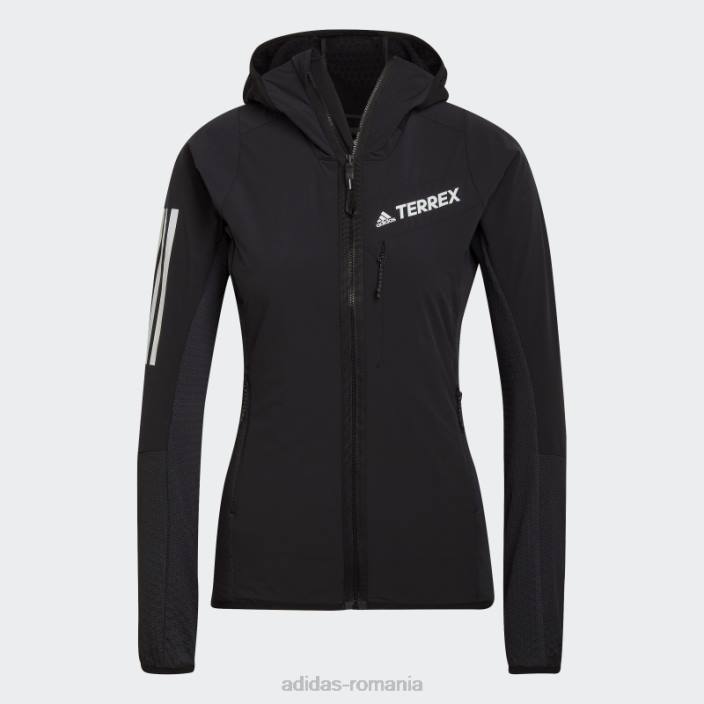 Adidas jachetă neagră cu glugă techrock flooce femei negru 2JBN17279