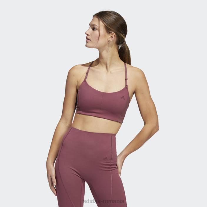 Adidas yoga studio sutien cu susținere luminoasă cu 3 dungi visiniu femei Burgundia 2JBN2750