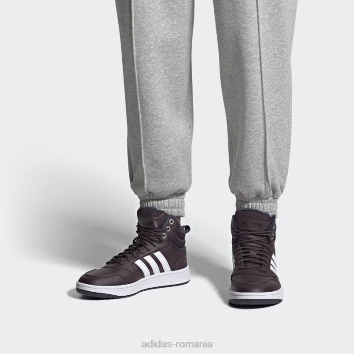 Adidas maroon hoops 3.0 mid lifestyle baschet clasic căptușeală de blană pantofi pentru iarnă femei maro/alb/cerneală 2JBN16222