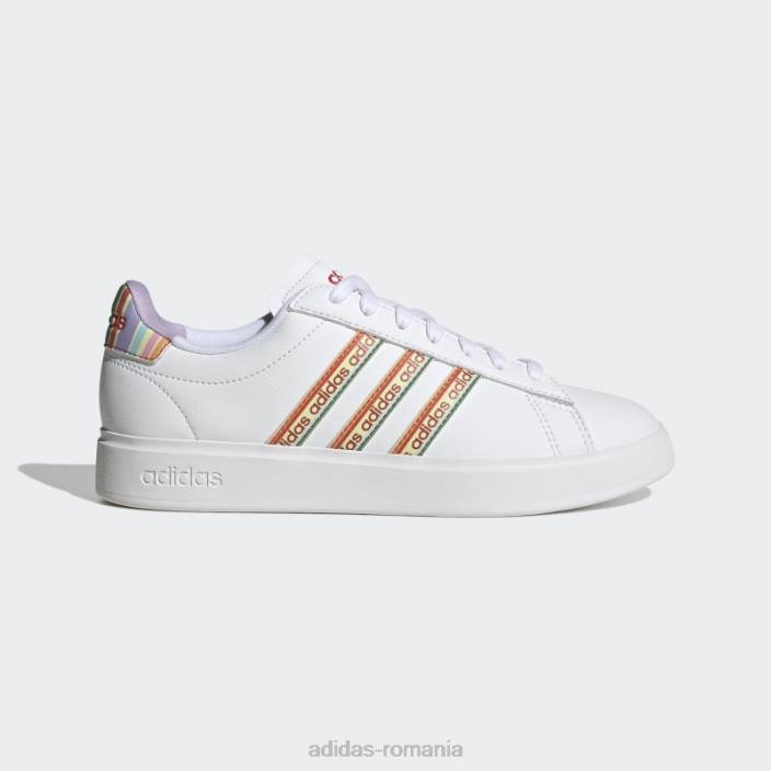 Adidas grand court cloudfoam lifestyle court comfort pantofi roșu luxuriant femei strălucire albă/roșu luxuriant/violet 2JBN8466