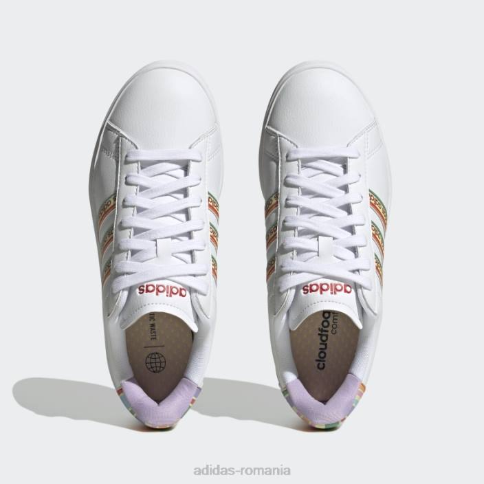 Adidas grand court cloudfoam lifestyle court comfort pantofi roșu luxuriant femei strălucire albă/roșu luxuriant/violet 2JBN8466