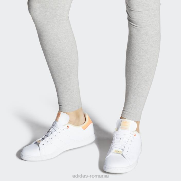 Adidas pantofii ei vegani Stan Smith alb femei papură alb/galben/portocaliu 2JBN22115