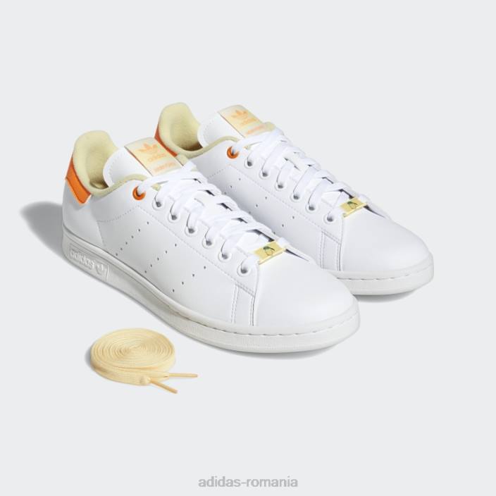 Adidas pantofii ei vegani Stan Smith alb femei papură alb/galben/portocaliu 2JBN22115