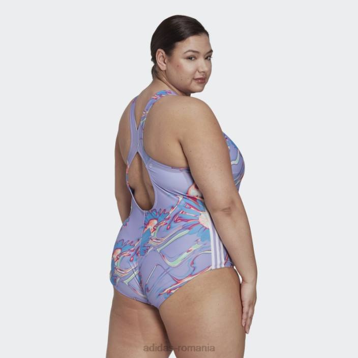 Adidas Costum de baie grafic positivisea violet deschis cu 3 dungi (mărime plus) femei violet deschis/alb 2JBN23260