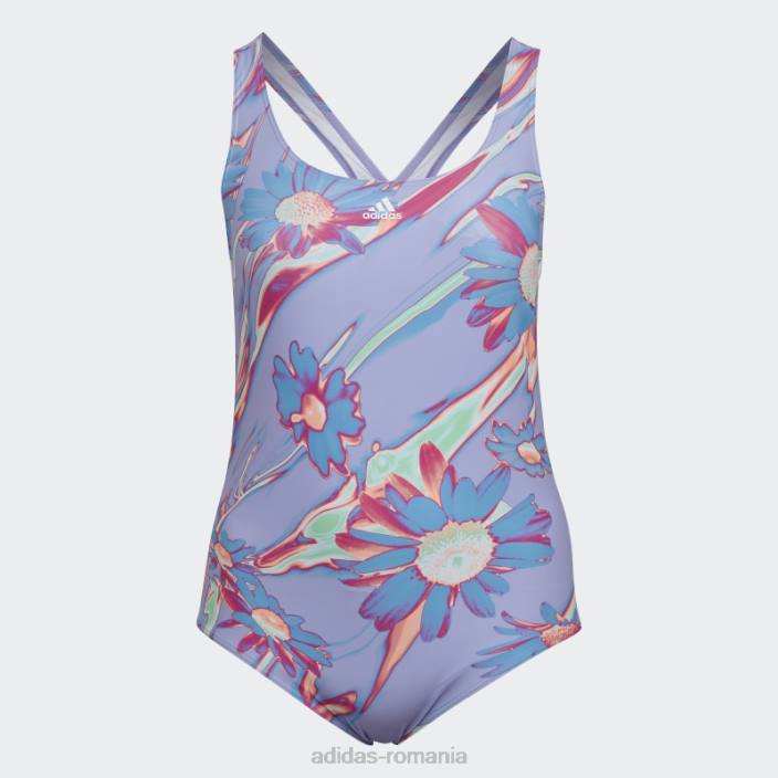 Adidas Costum de baie grafic positivisea violet deschis cu 3 dungi (mărime plus) femei violet deschis/alb 2JBN23260