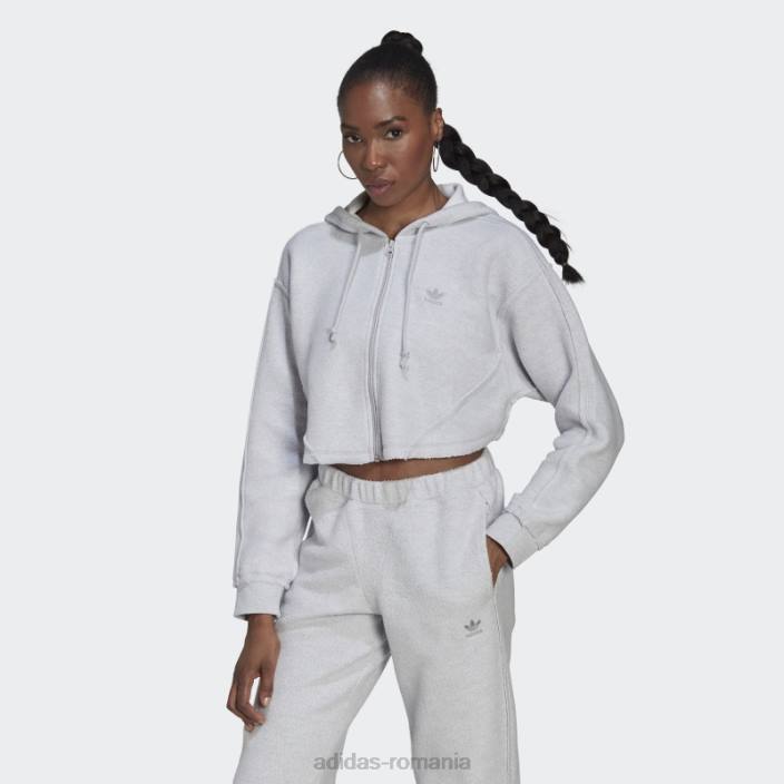 Adidas crop cu fermoar complet haine de relaxare cu glugă gri deschis, negru femei erica gri deschis 2JBN23030