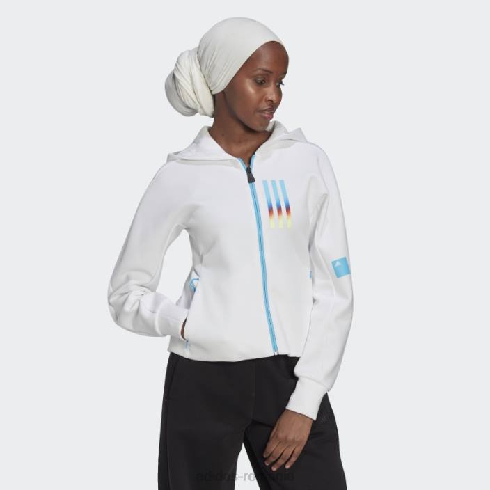 Adidas hanorac adidas cu fermoar complet alb mission victory slim fit femei alb 2JBN23031